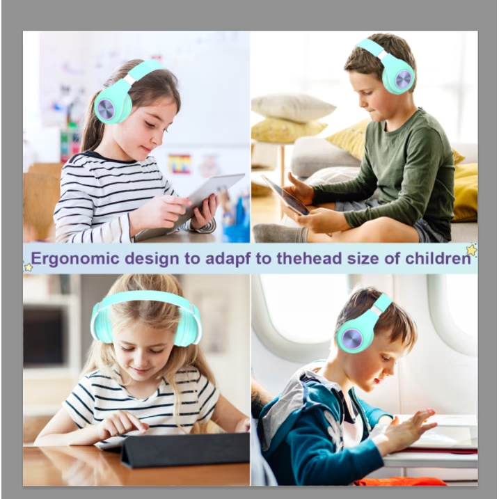Bluetooth Kids Headphones with Microphone,Children's Wireless Headsets with 12H Playtime 85dB Volume Limited Hearing Protection,Stereo Over-Ear Headphones for Boys and Girls