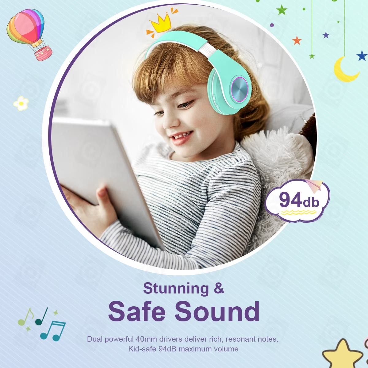 Bluetooth Kids Headphones with Microphone,Children's Wireless Headsets with 12H Playtime 85dB Volume Limited Hearing Protection,Stereo Over-Ear Headphones for Boys and Girls
