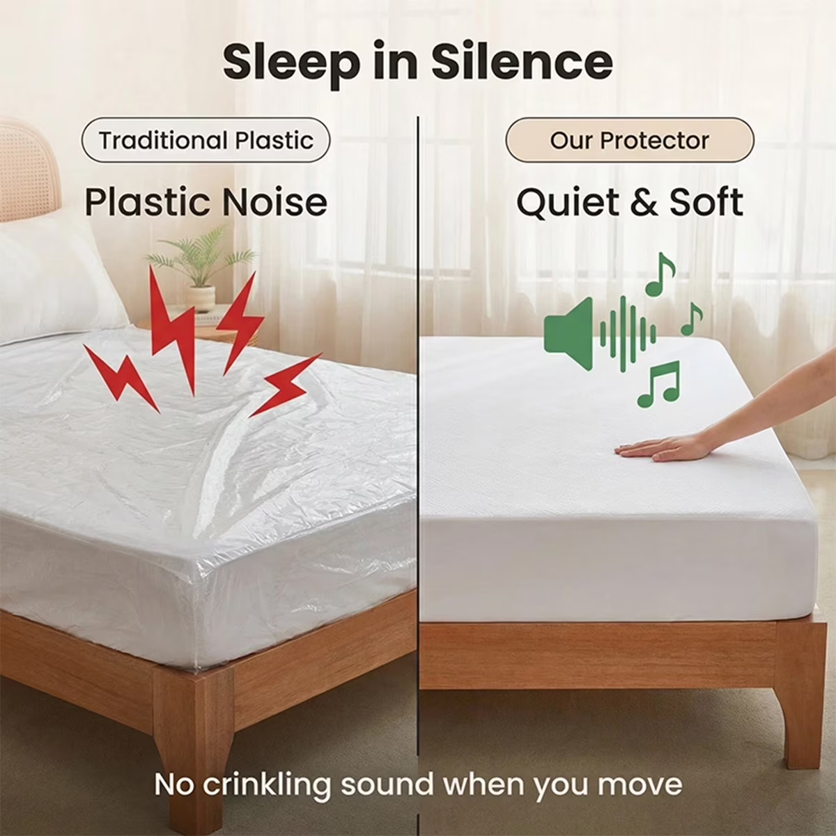 King Size Waterproof Mattress Protector, Air Fabric Mattress Pad with Deep Pocket 6"-18" Depth, Soft Noiseless Bed Mattress Cover Washable for Home, Bedroom, Hotel (White)