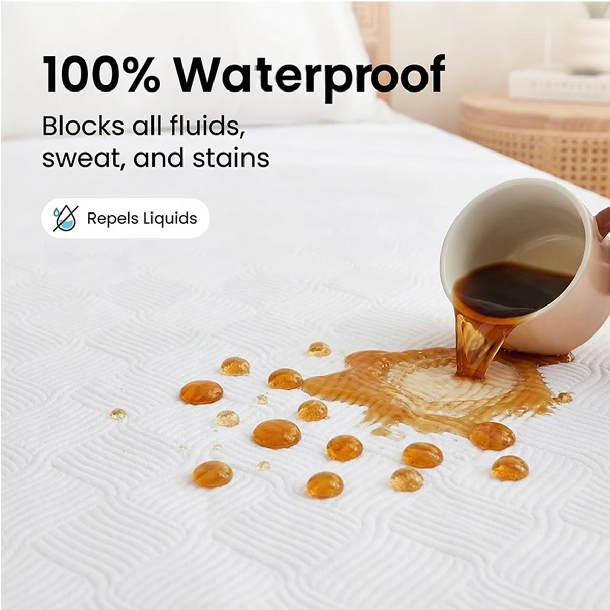 Twin XL Size Waterproof Mattress Protector, Air Fabric Mattress Pad with Deep Pocket 6"-18" Depth, Soft Noiseless Bed Mattress Cover Washable for Home, Bedroom, Hotel (White)