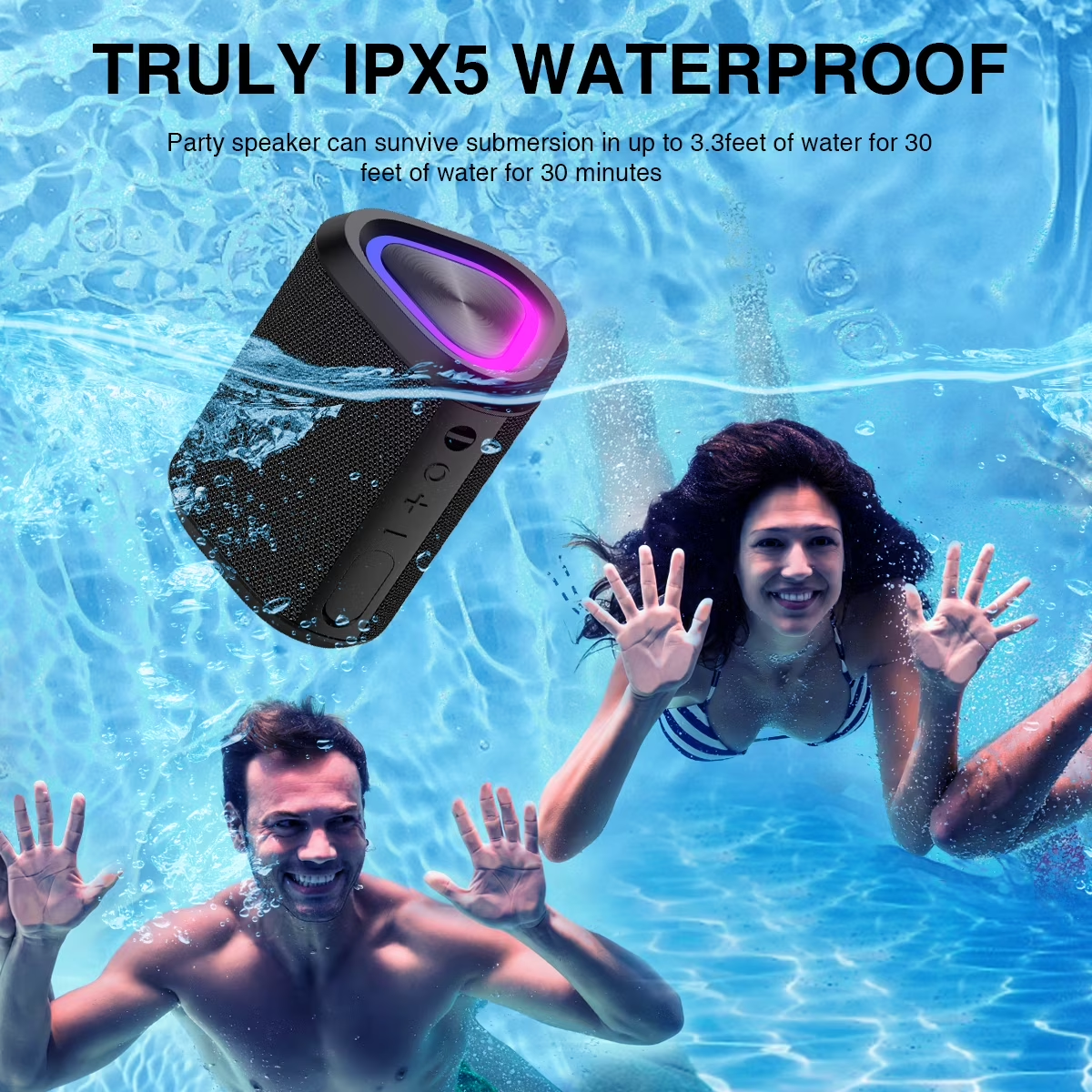 Portable Bluetooth Speaker with Lights, Powerful Crystal Clear Sound, IPX5 Waterproof, All Day Playtime, AUX&TF-Card Input, Bluetooth 5.3, TWS Paring, Small Wireless Speaker for Outdoor, Gift Ideas