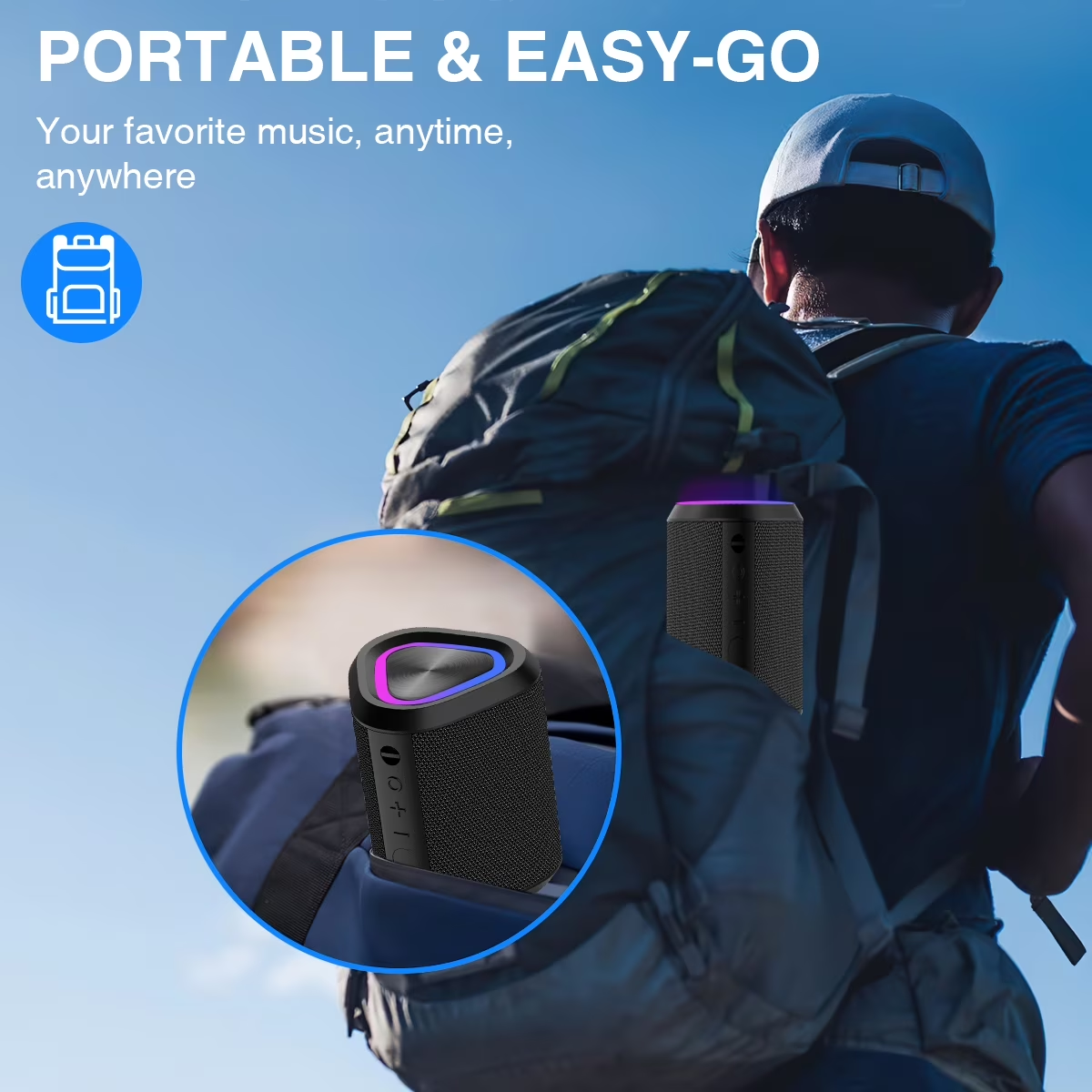 Portable Bluetooth Speaker with Lights, Powerful Crystal Clear Sound, IPX5 Waterproof, All Day Playtime, AUX&TF-Card Input, Bluetooth 5.3, TWS Paring, Small Wireless Speaker for Outdoor, Gift Ideas