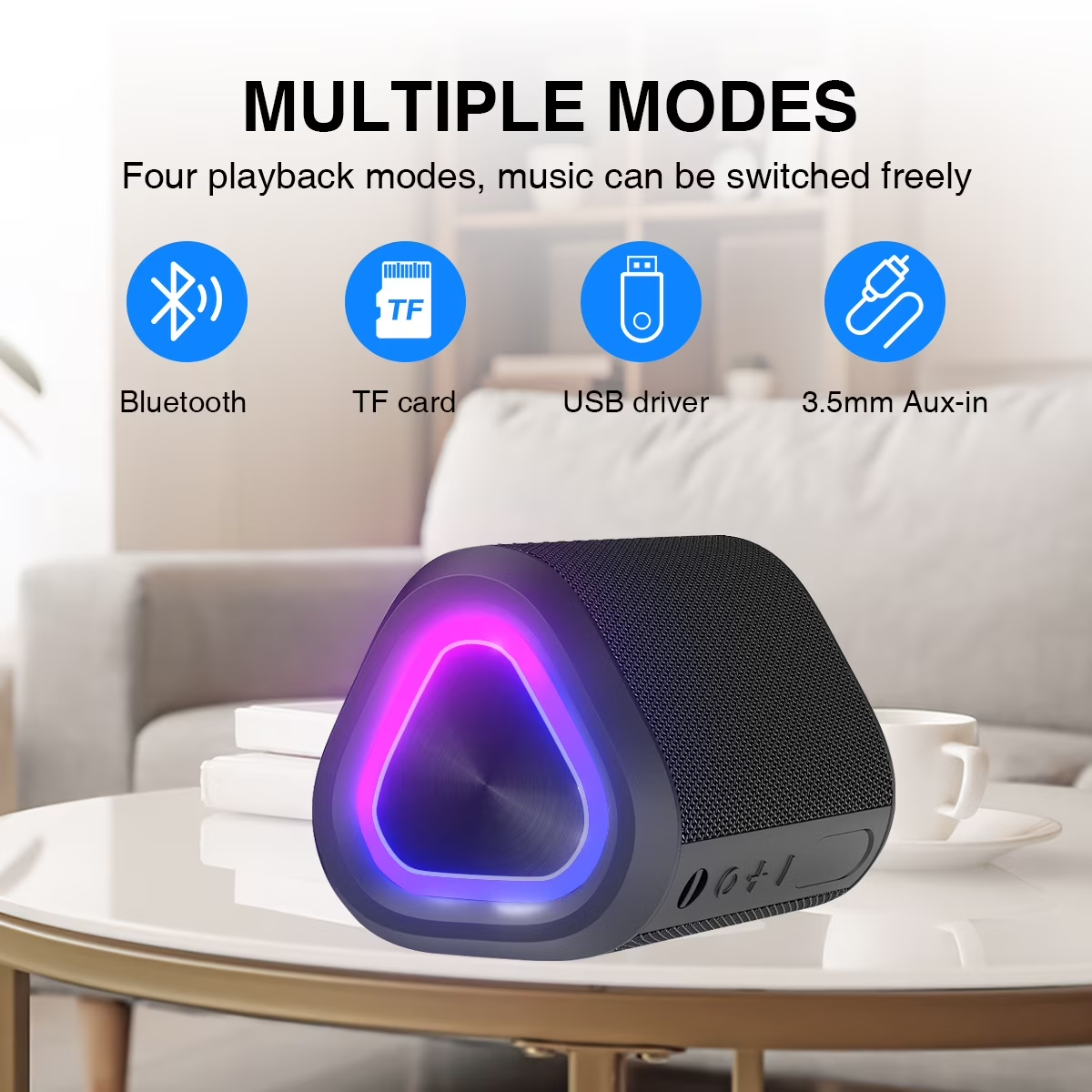 Portable Bluetooth Speaker with Lights, Powerful Crystal Clear Sound, IPX5 Waterproof, All Day Playtime, AUX&TF-Card Input, Bluetooth 5.3, TWS Paring, Small Wireless Speaker for Outdoor, Gift Ideas