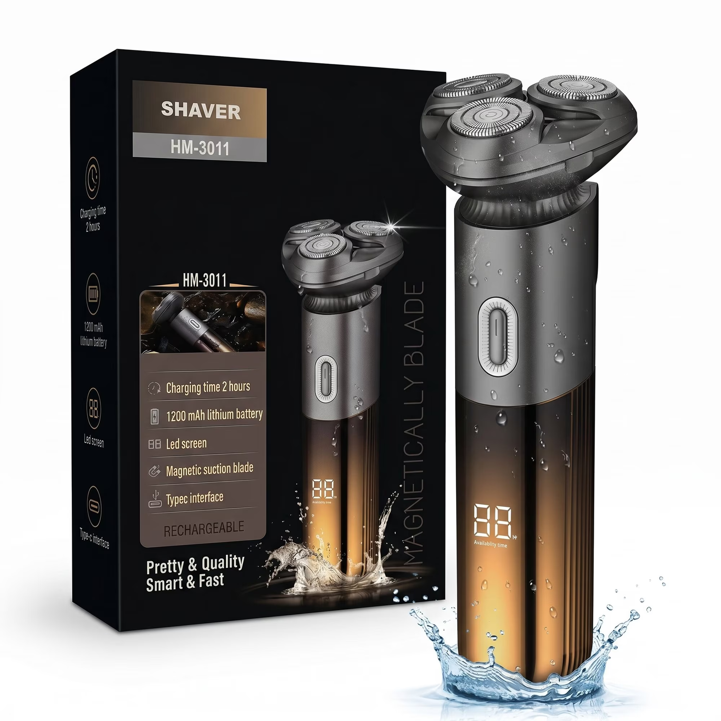 Obacre Electric Razor for Men,3D Floating Men's Rotary Shavers,Wet/Dry for Beard,IPX7 Waterproof Hygiene Trimmer,LED Display,USB-C Fast Charging,Travel Lock,Travel Trimmer Grooming Set