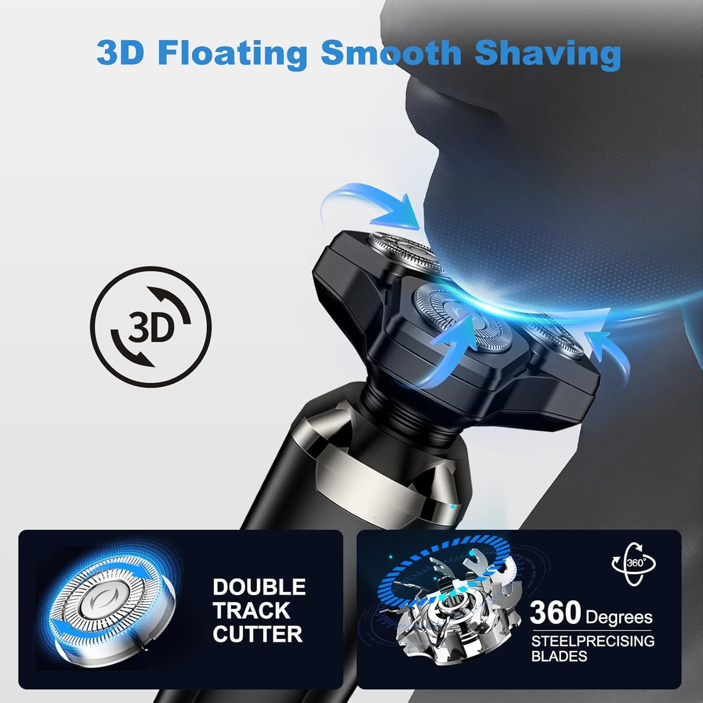 Obacre Electric Razor for Men,3D Floating Men's Rotary Shavers,Wet/Dry for Beard,IPX7 Waterproof Hygiene Trimmer,LED Display,USB-C Fast Charging,Travel Lock,Travel Trimmer Grooming Set