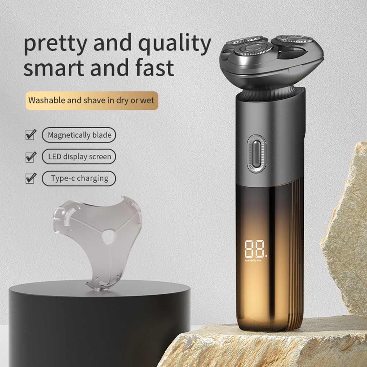 Obacre Electric Razor for Men,3D Floating Men's Rotary Shavers,Wet/Dry for Beard,IPX7 Waterproof Hygiene Trimmer,LED Display,USB-C Fast Charging,Travel Lock,Travel Trimmer Grooming Set