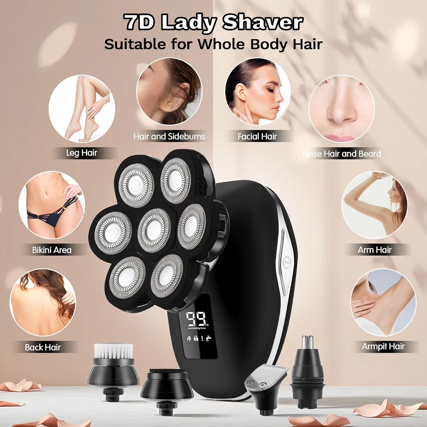 Obacre Electric Razors for Women,7D Gifts for Women,5 in 1 Cordless Electric Shaver with Detachable Head Wet & Dry Facial Hair Remover for Legs Painless Water Resistant