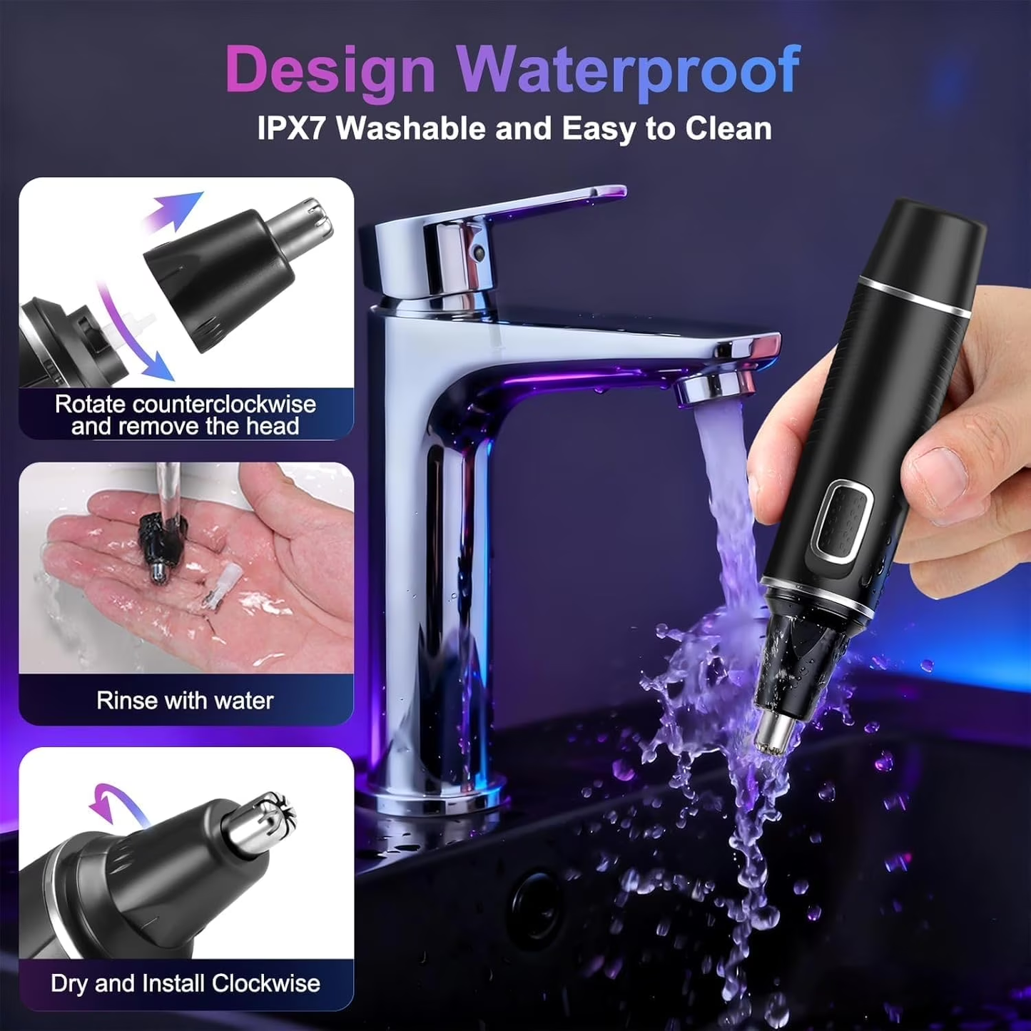 Obacre Nose Hair Trimmers for Men,Rechargeable Hair Trimmer Painless Multifunctional Ear and Nose Hair Trimmer with IPX7 Waterproof Dual Edge Blades (Black)