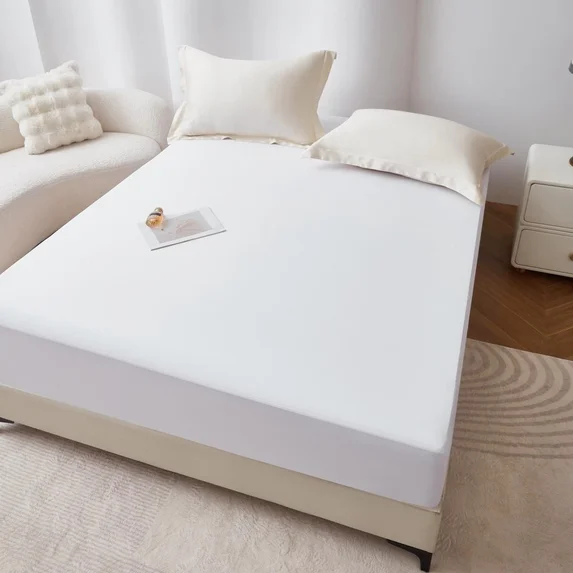 King Size Waterproof Mattress Protector, Air Fabric Mattress Pad with Deep Pocket 6"-18" Depth, Soft Noiseless Bed Mattress Cover Washable for Home, Bedroom, Hotel (White)