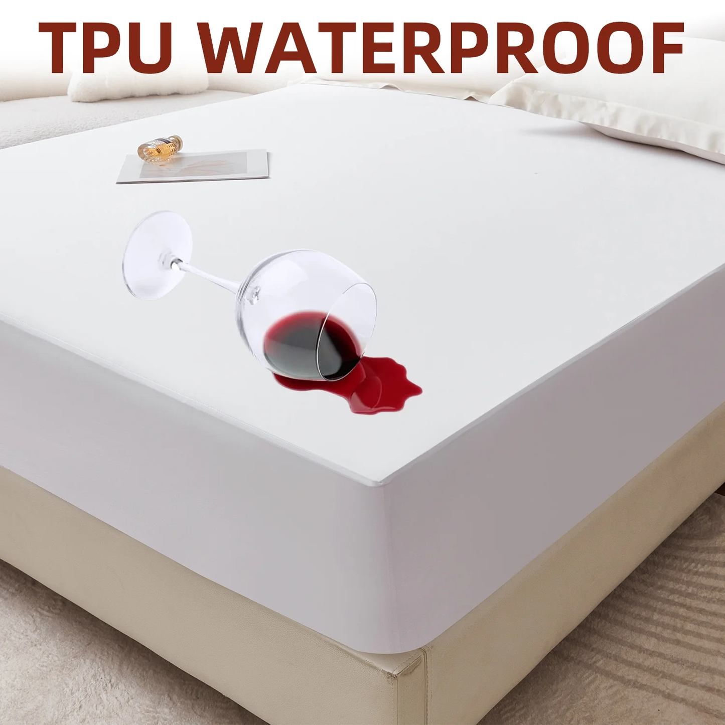 King Size Waterproof Mattress Protector, Air Fabric Mattress Pad with Deep Pocket 6"-18" Depth, Soft Noiseless Bed Mattress Cover Washable for Home, Bedroom, Hotel (White)