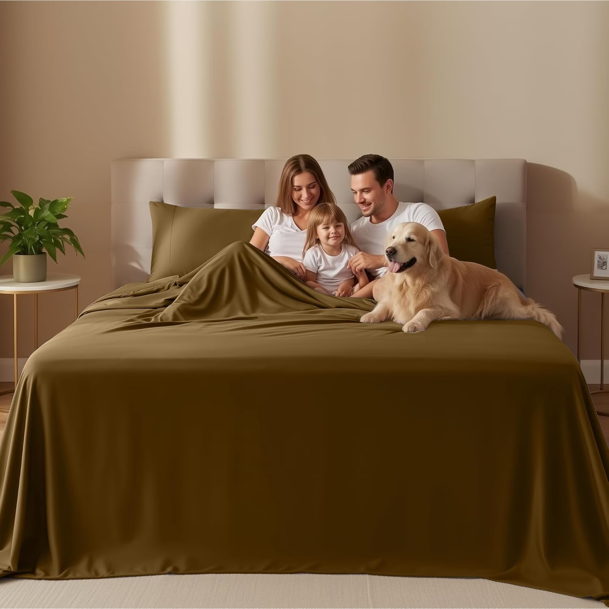 Naiade  King Size 4 Piece Microfiber Sheet Set with Deep Pocket Fitted Sheet, Soft Hotel Style Bedding, Embroidered Pillowcases and Convenient Side Storage Pocket
