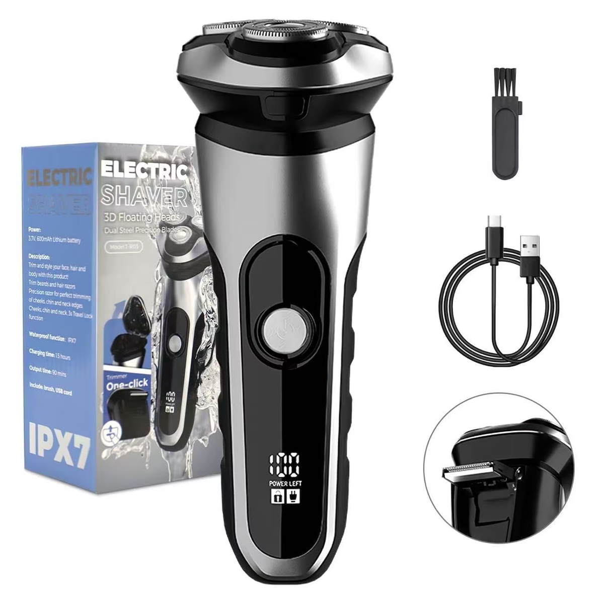 Hoey Electric Shaver 3D Floating Rotary Head Waterproof Wet Dry for Men