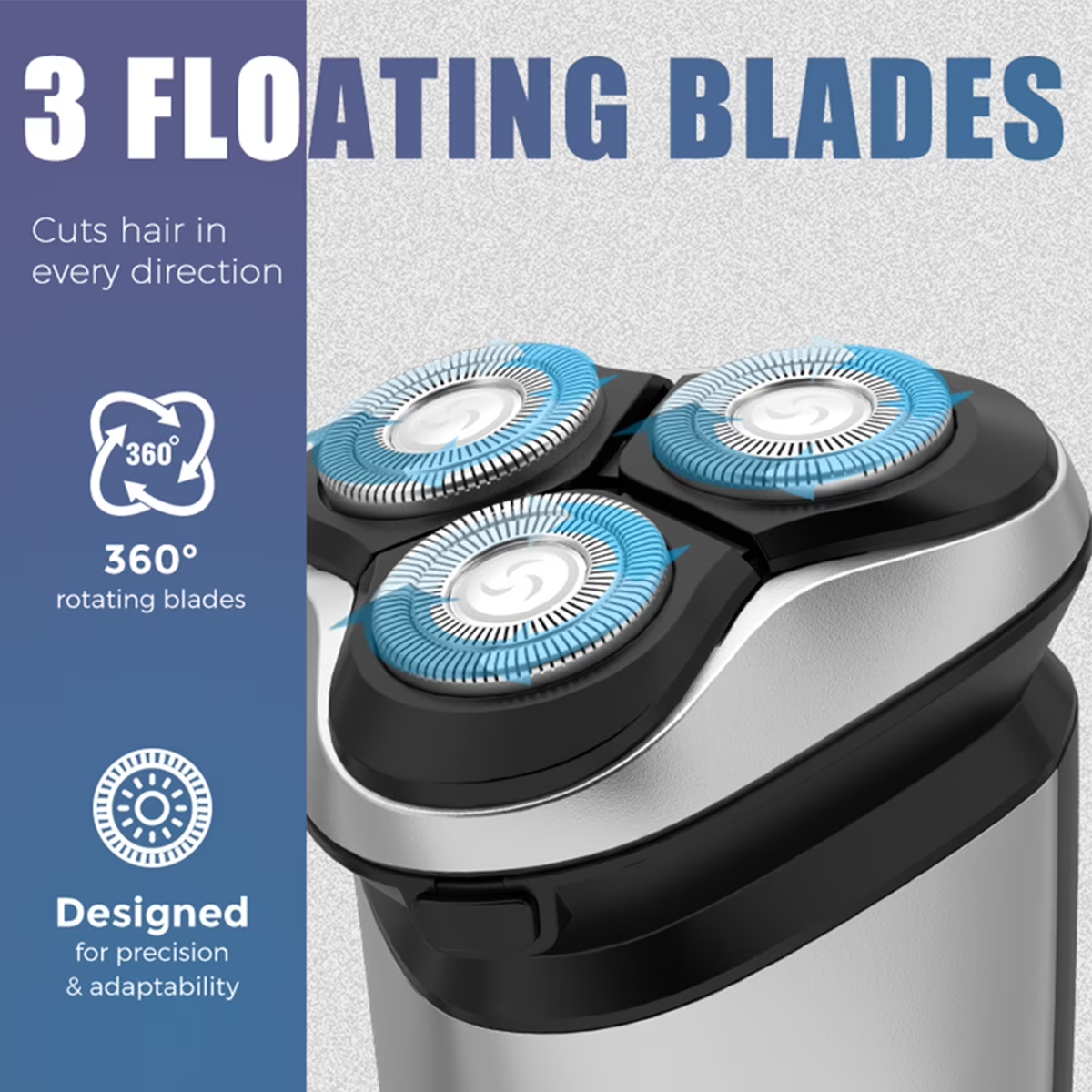 Hoey Electric Shaver 3D Floating Rotary Head Waterproof Wet Dry for Men