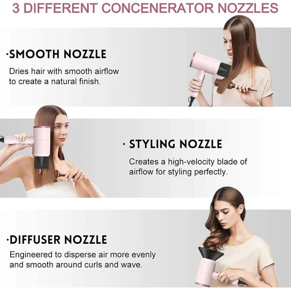 Obacre Professional 1800W Ionic Blow Dryer with Diffuser, Fast Drying Hair Dryer for Women with Frizz Control, Low Noise Design and Multiple Styling Attachments