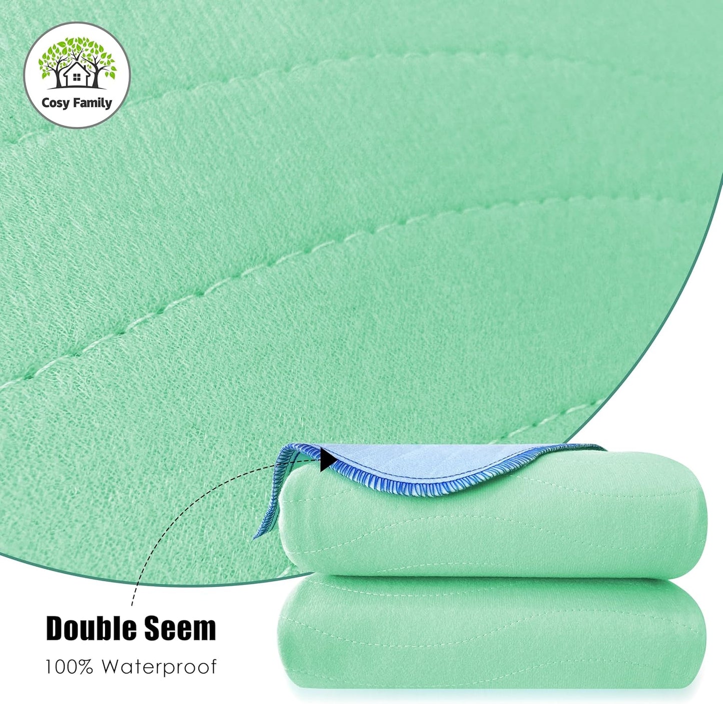 Waterproof Washable Underpads, 34" x 36" - Heavy Absorbency Reusable Bedwetting Incontinence Pads for Adults, Elderly and Pets - Protective Pad, Blue and Green, (Pack of 4)