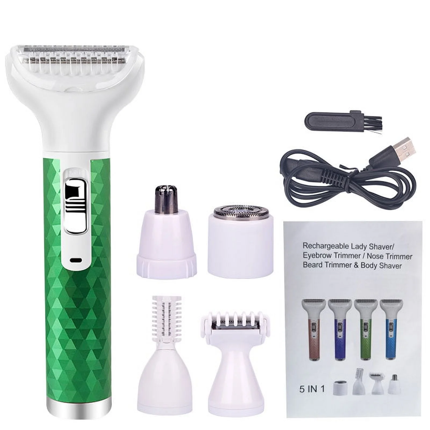 Hoey Electric Razor for Women,5 in 1 Electric Shaver for Women, Portable Rechargeable Hair Trimmer Wet and Dry Cordless Women Shaver Hair Remover for Face, Legs, Nose and Bikini