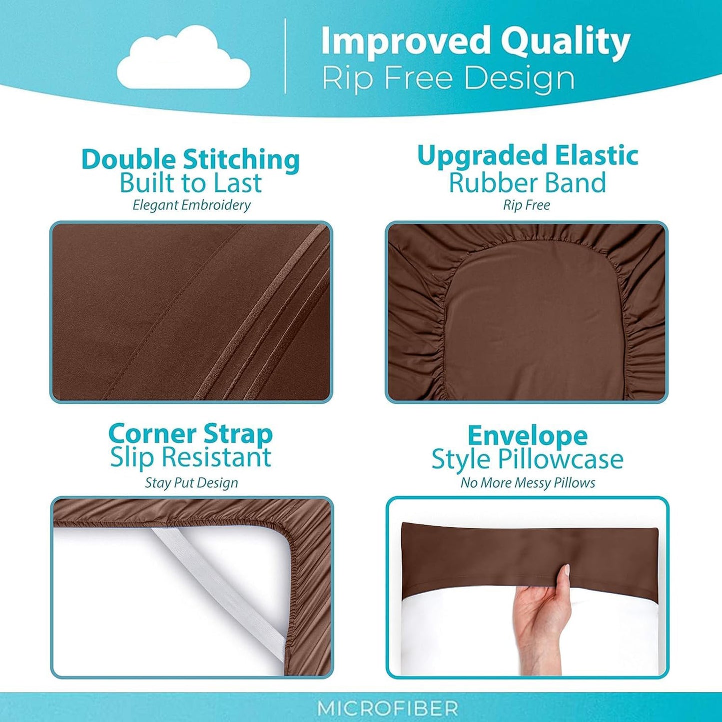 Naiade Twin Size Sheet Set, Soft Microfiber 3 Piece Hotel Luxury Bed Sheets with Deep Pockets, Embroidered Pillow Case, Side Storage Pocket Fitted Sheet, Flat Sheet (Brown)
