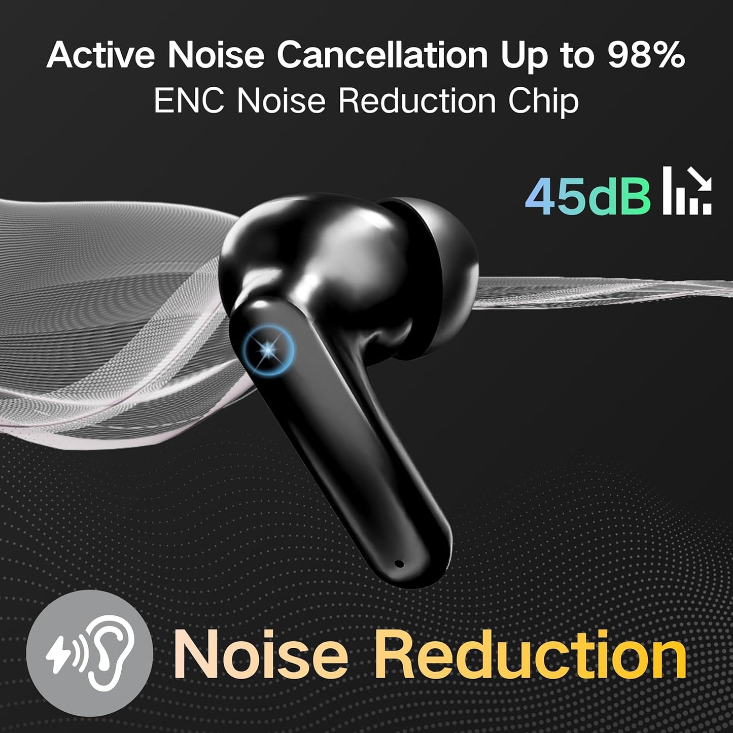 BT 5.4 Earbuds 50H Waterproof LED Display Deep Bass Headset Unisex Hoey