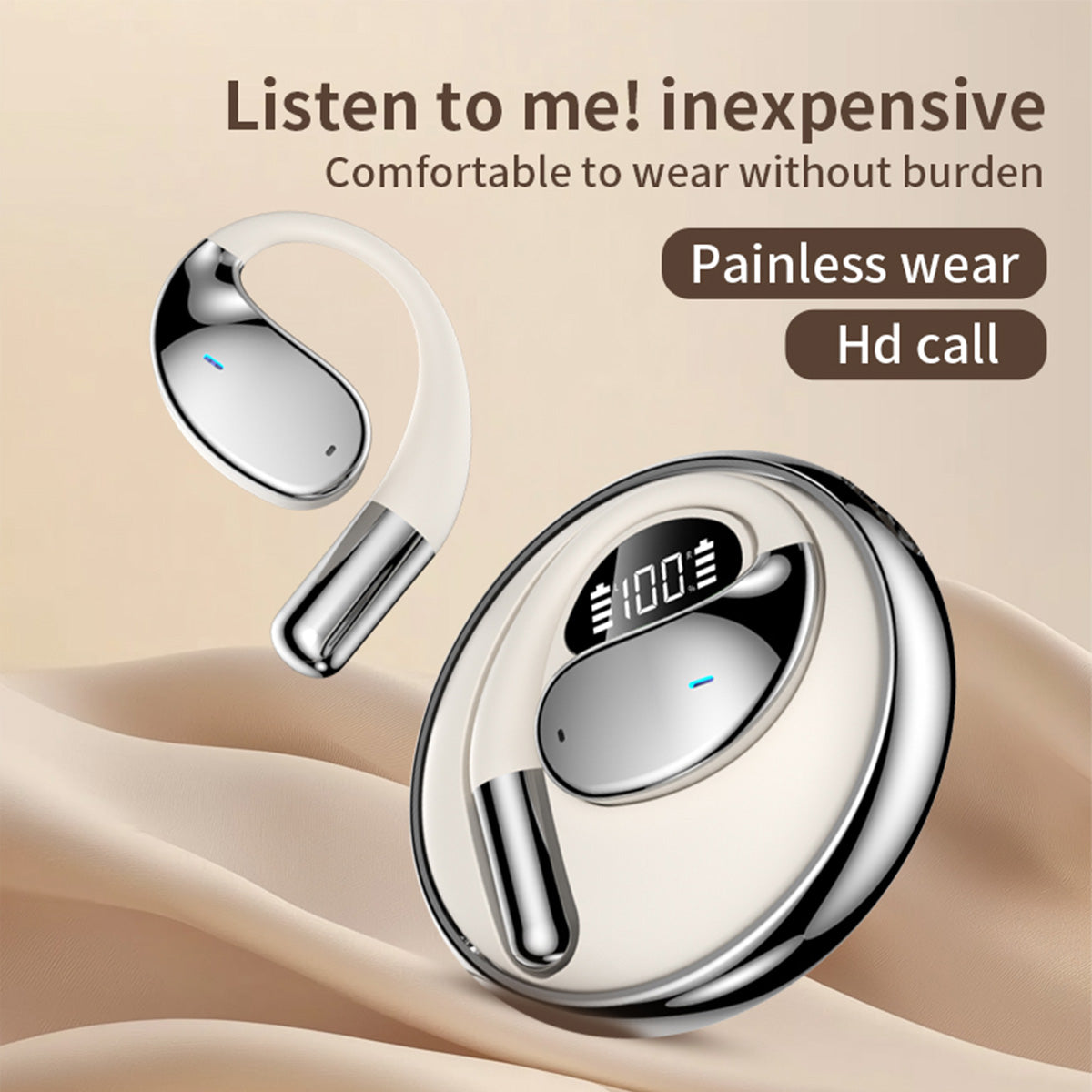 Open Ear Headphones Bluetooth Ear buds 80Hrs Playtime Wireless Earbuds with Earhooks IPX7 Waterproof Touch Control Air Conduction Sport Headsets Bluetooth 5.3 Earphones for Workout Running