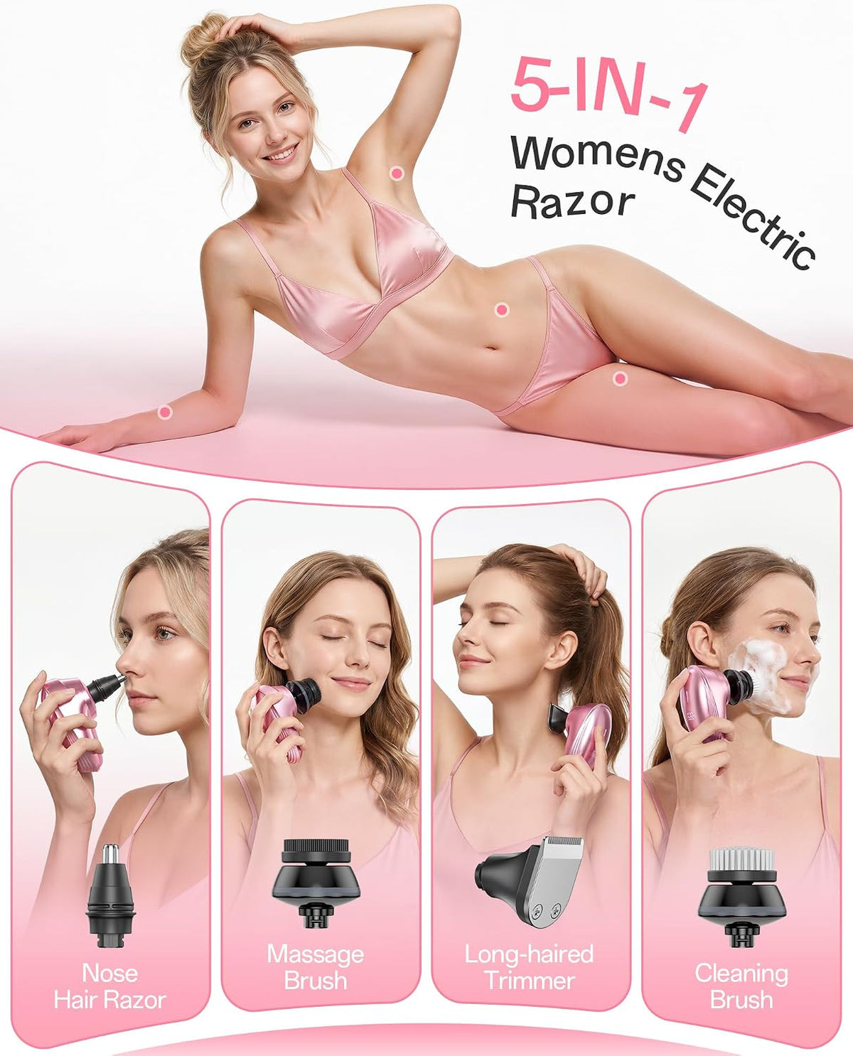 Hoey 5-in-1 Electric Razors for Women, 7D Magnetic Heads Full Body Shaver, Wet Dry Hair Remover with LED Display, Rechargeable Bikini Trimmer