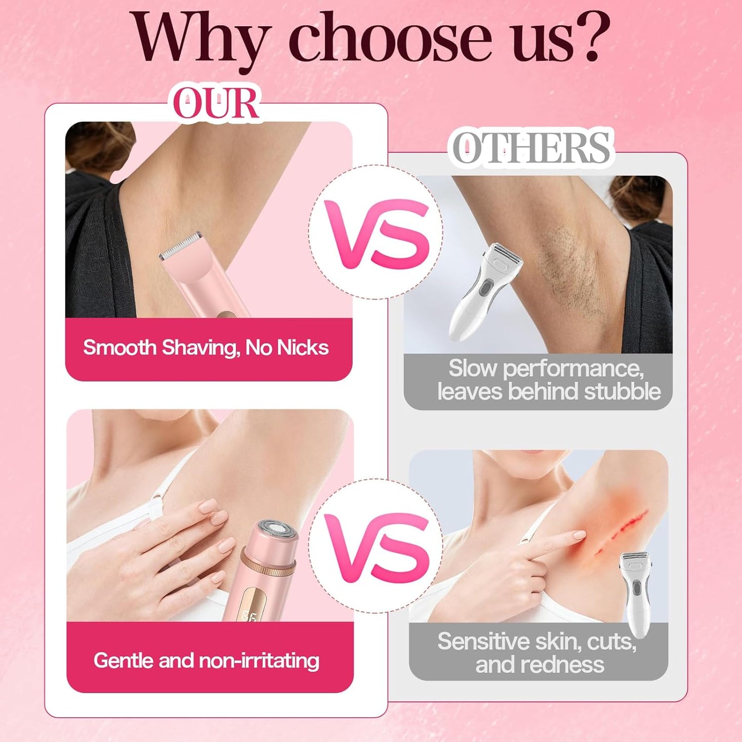 Bikini Trimmer for Women 2 in 1 High Power Epilators Hair Removal Waterproof Electric Razors Women's Electric Razor Pubic Hair Trimmer Shaver for Women for Ladies Pubic, Face, Underarms, Legs (Pink)