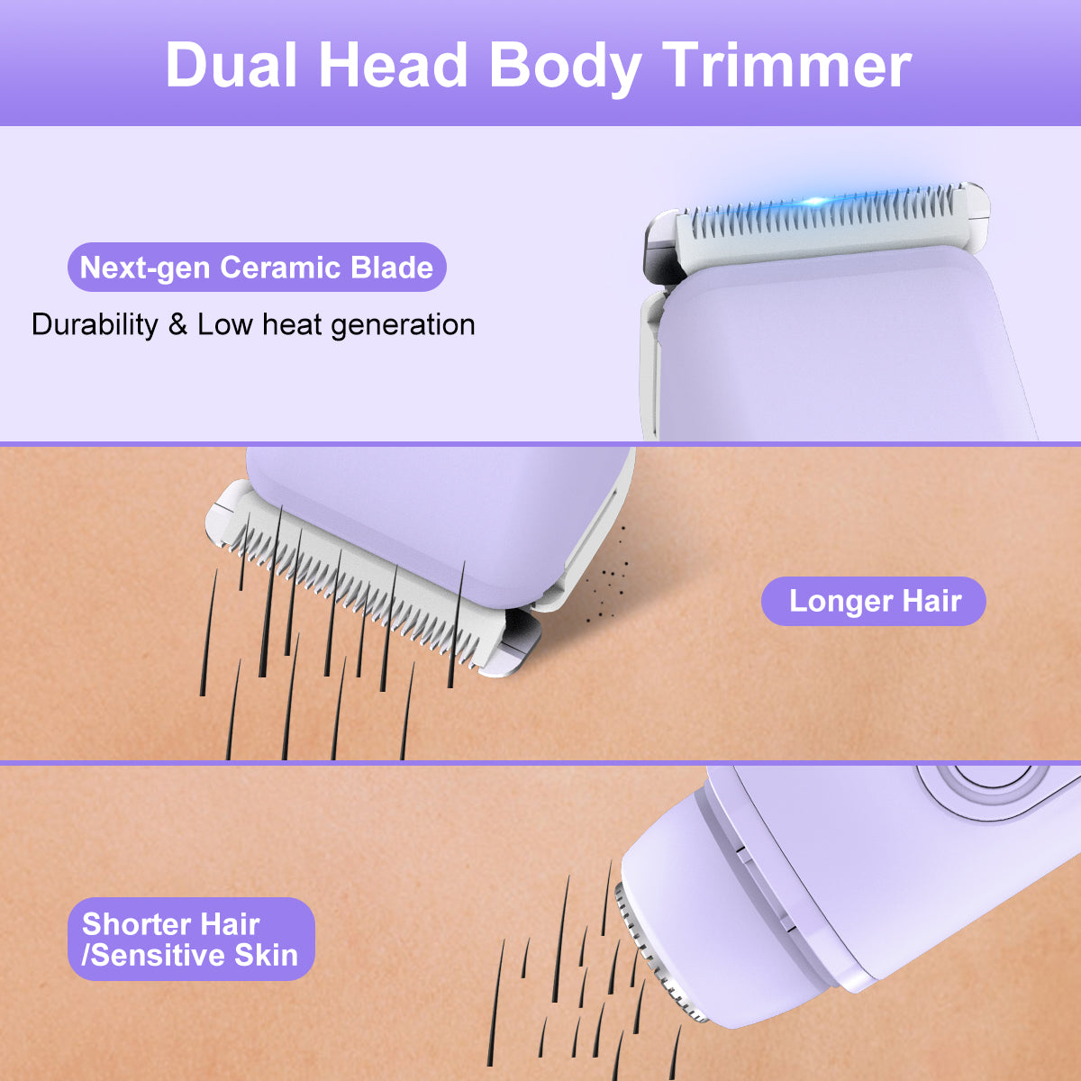Hoeylife 2 in 1 Women Electric Shaver, Dual Head Bikini Trimmer for Women, IPX6 Waterproof Wet & Dry Use Body Hair Trimmer and Facial Hair Razor for Bikini Underarm Leg Arm Body Face