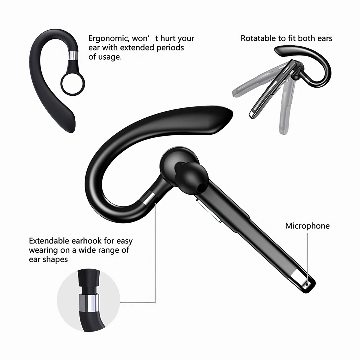 Bluetooth Headset, V5.3 Wireless Earpiece Bass Stereo, Built-in Microphone, 48H Talk Time, 5 Days Standby Time, Wireless Headset with Mic for Work Business Office Trucker