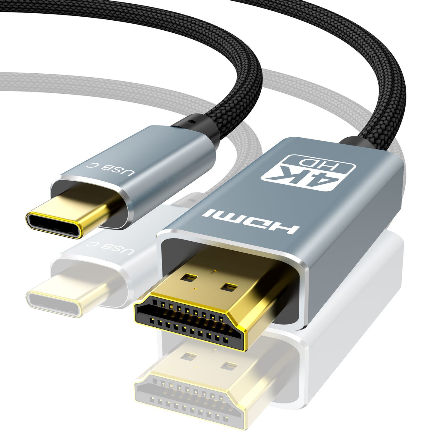 Hoey USB C to HDMI Cable 6ft, 4K HDR 60Hz Nylon Braided Cord for Gaming TV, Monitor, Projector