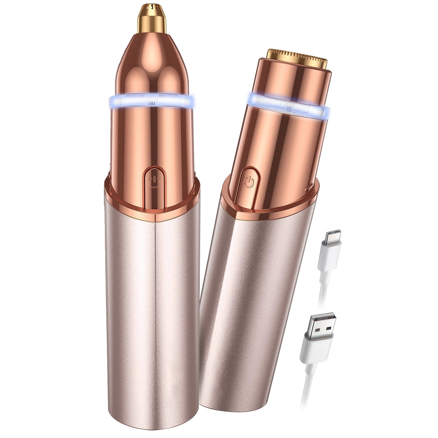 Hoeylife Facial Hair Remover for Women - 2 in 1 Electric Painless Hair Removal Device & Eyebrow Shaver - Painless Face Shaver with Built-in LED Light (Rose Gold)