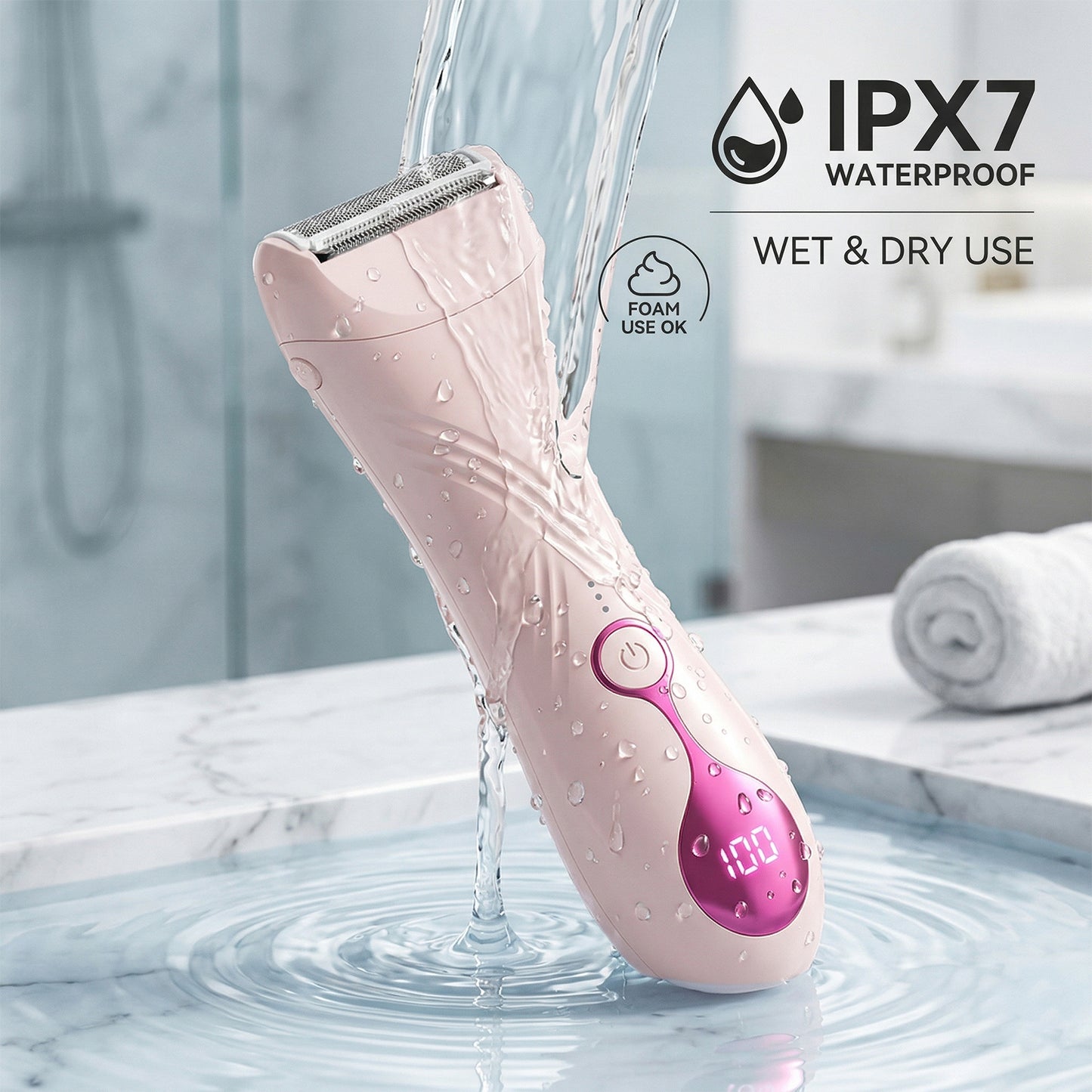 Hoeylife Electric Shaver for Women, Electric Razor for Women, Cordless Bikini Trimmer with LED Display, Wet & Dry Body Hair Trimmer for Bikini Underarm Leg Arm,White