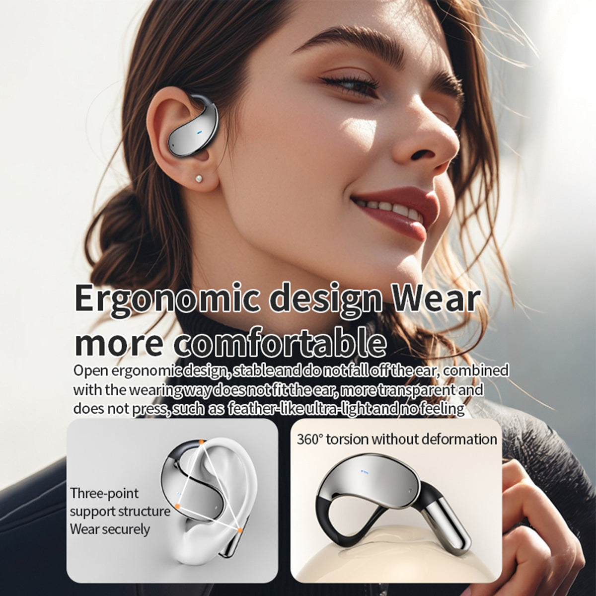 Open Ear Headphones Bluetooth Ear buds 80Hrs Playtime Wireless Earbuds with Earhooks IPX7 Waterproof Touch Control Air Conduction Sport Headsets Bluetooth 5.3 Earphones for Workout Running