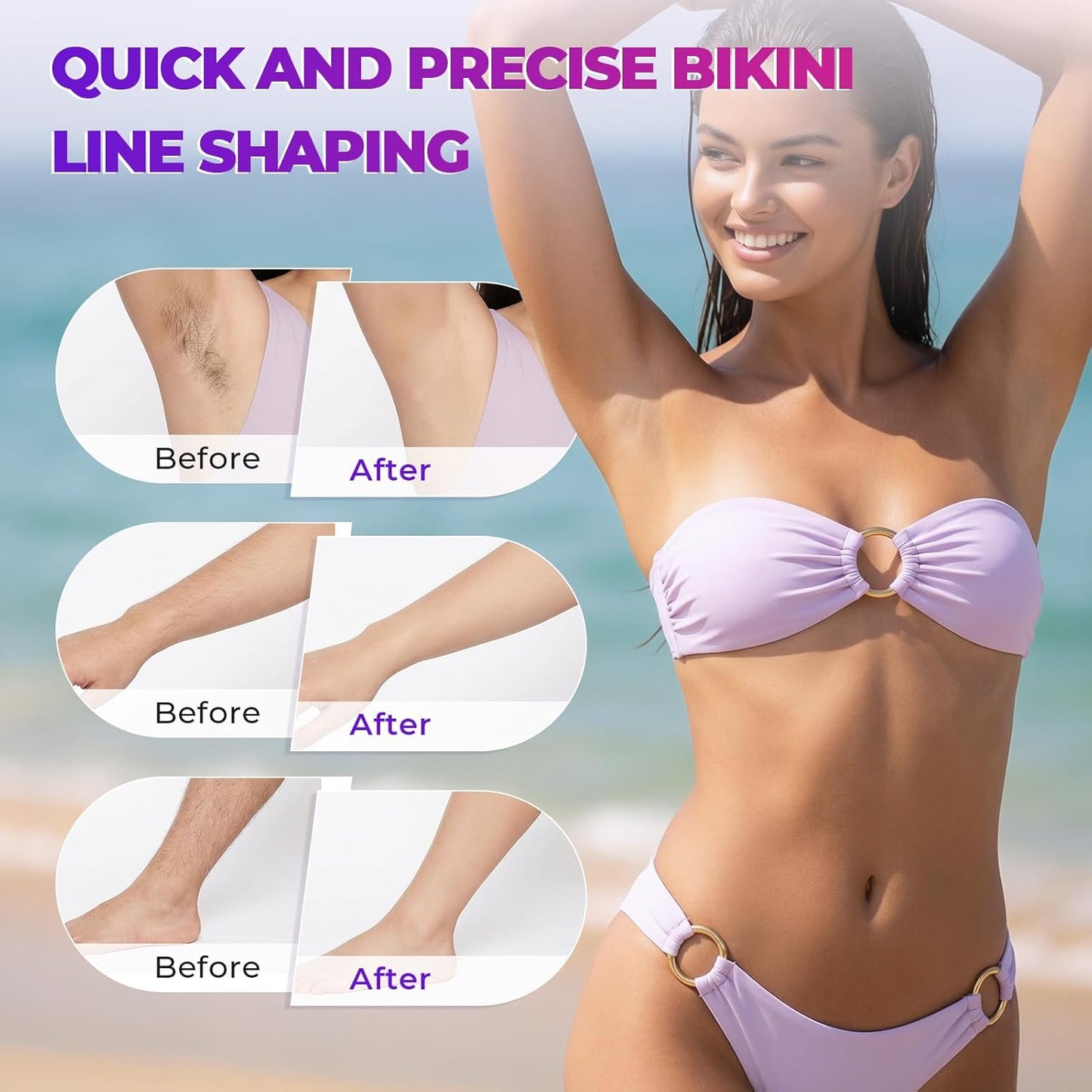 Obacre Electric Razors for Women, 3 in 1 Bikini Trimmer & Pubic Hair Shaver, Rechargeable Female Body Hair Trimmer with Stand, Wet & Dry Cordless Ladys Razor for Face, Legs, Armpits, Nose, Purple