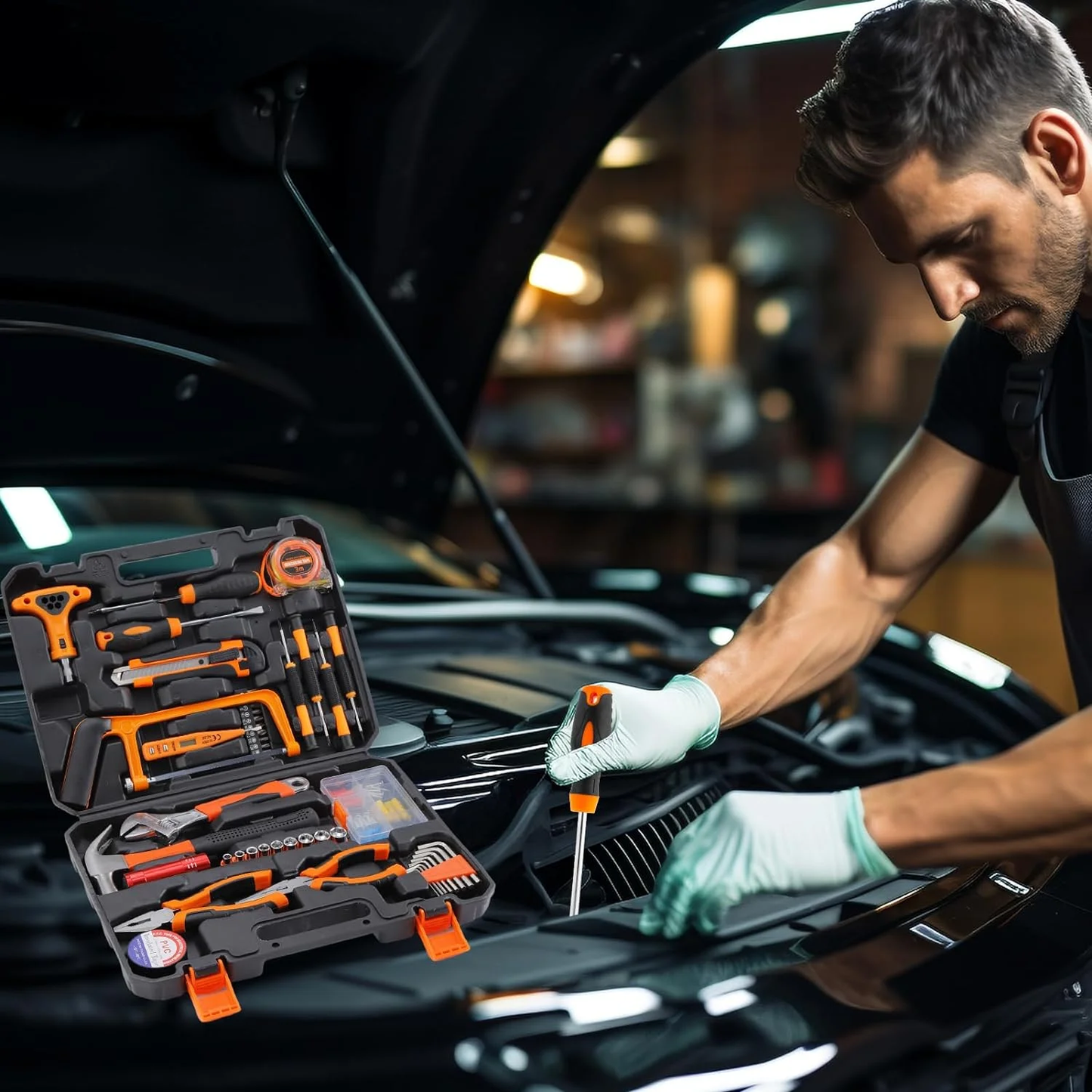 Hoey 105 Piece General Household Tool Set in Tool box Storage Case with Essential Hand Tools for Everyday Home Repairs, DIY and Crafts