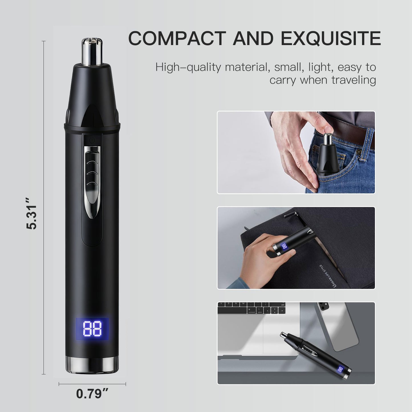 Ear and Nose Hair Trimmer for Men and Women, Travel Trimmer,High-Precision Nose Shaver,USB Rechargeable,Waterproof,Safe & Quiet Operation,Portable Ear Hair Remover Design