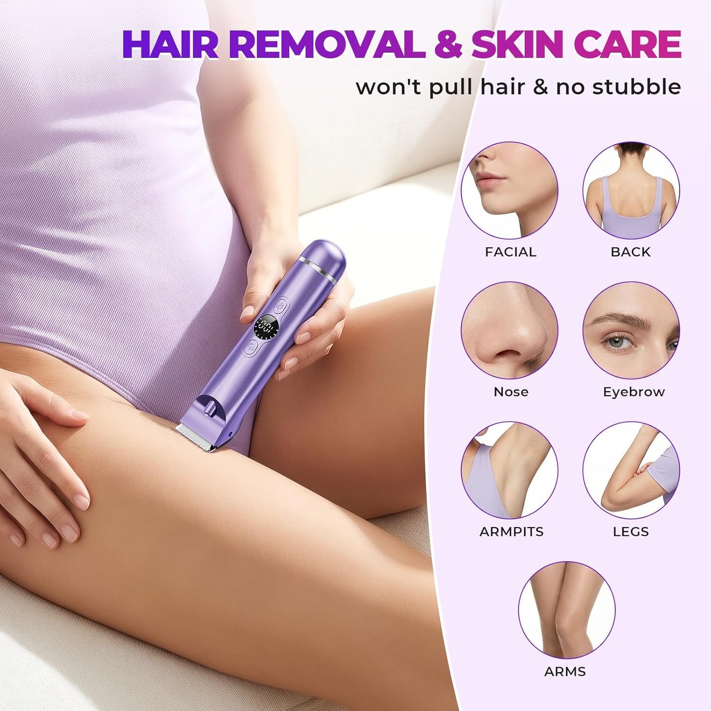 Obacre Electric Razors for Women, 3 in 1 Bikini Trimmer & Pubic Hair Shaver, Rechargeable Female Body Hair Trimmer with Stand, Wet & Dry Cordless Ladys Razor for Face, Legs, Armpits, Nose, Purple