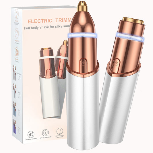 Hoeylife Facial Hair Remover for Women - 2 in 1 Electric Painless Hair Removal Device & Eyebrow Shaver - Painless Face Shaver with Built-in LED Light (White)