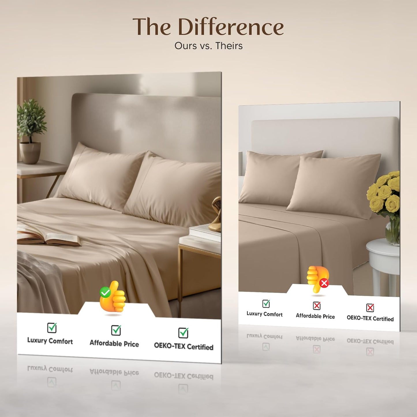 Naiade Twin Size Sheet Set, Soft Microfiber 3 Piece Hotel Luxury Bed Sheets with Deep Pockets, Embroidered Pillow Case, Side Storage Pocket Fitted Sheet, Flat Sheet (Khaki)