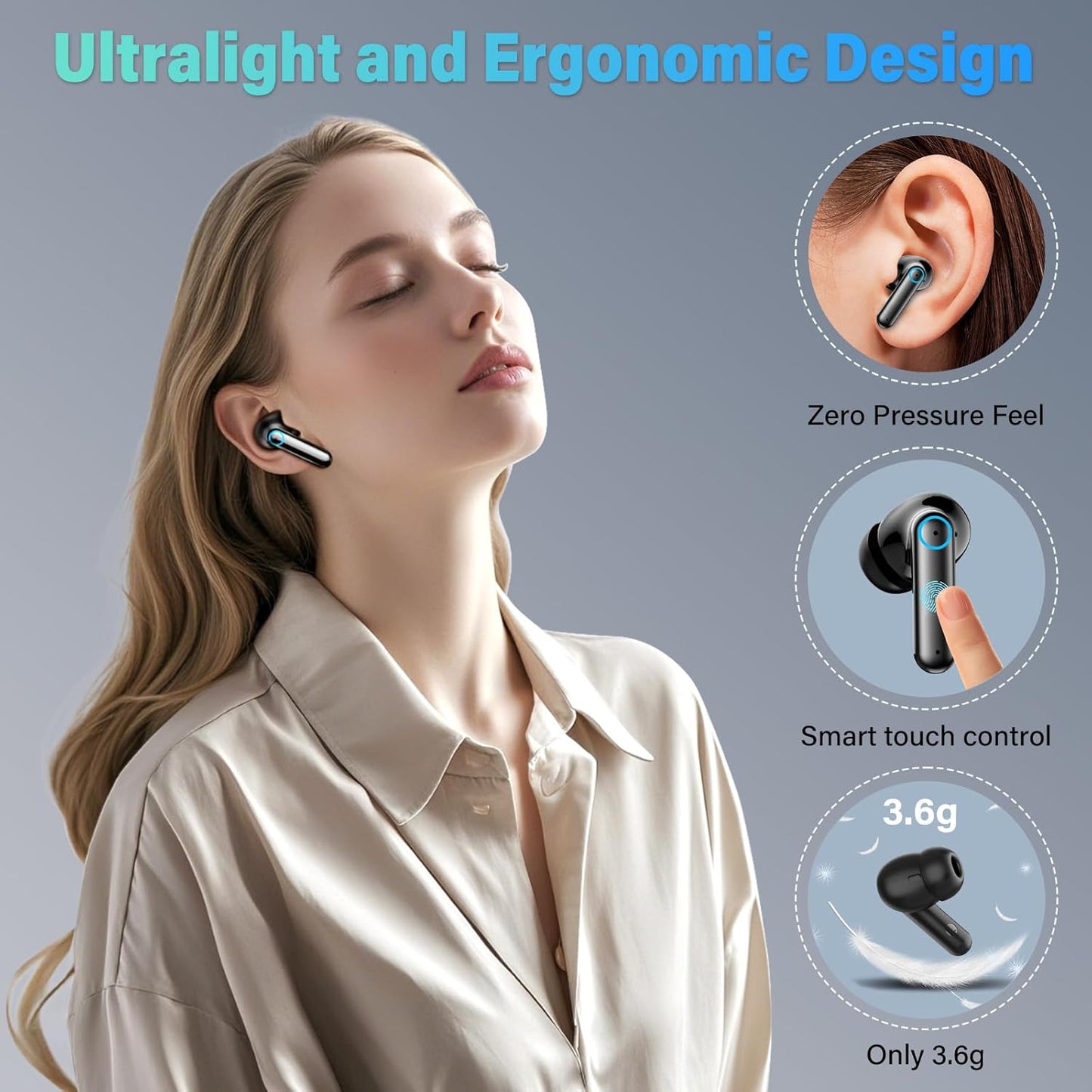 BT 5.4 Earbuds 50H Waterproof LED Display Deep Bass Headset Unisex Hoey
