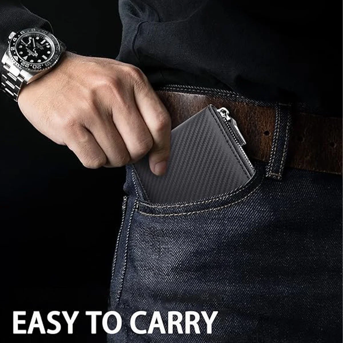 Zipper Wallet for Men, RFID Blocking around Bifold Wallet, Leather Zippered coin pocket, Huge Storage Capacity Card Holder Organizer
