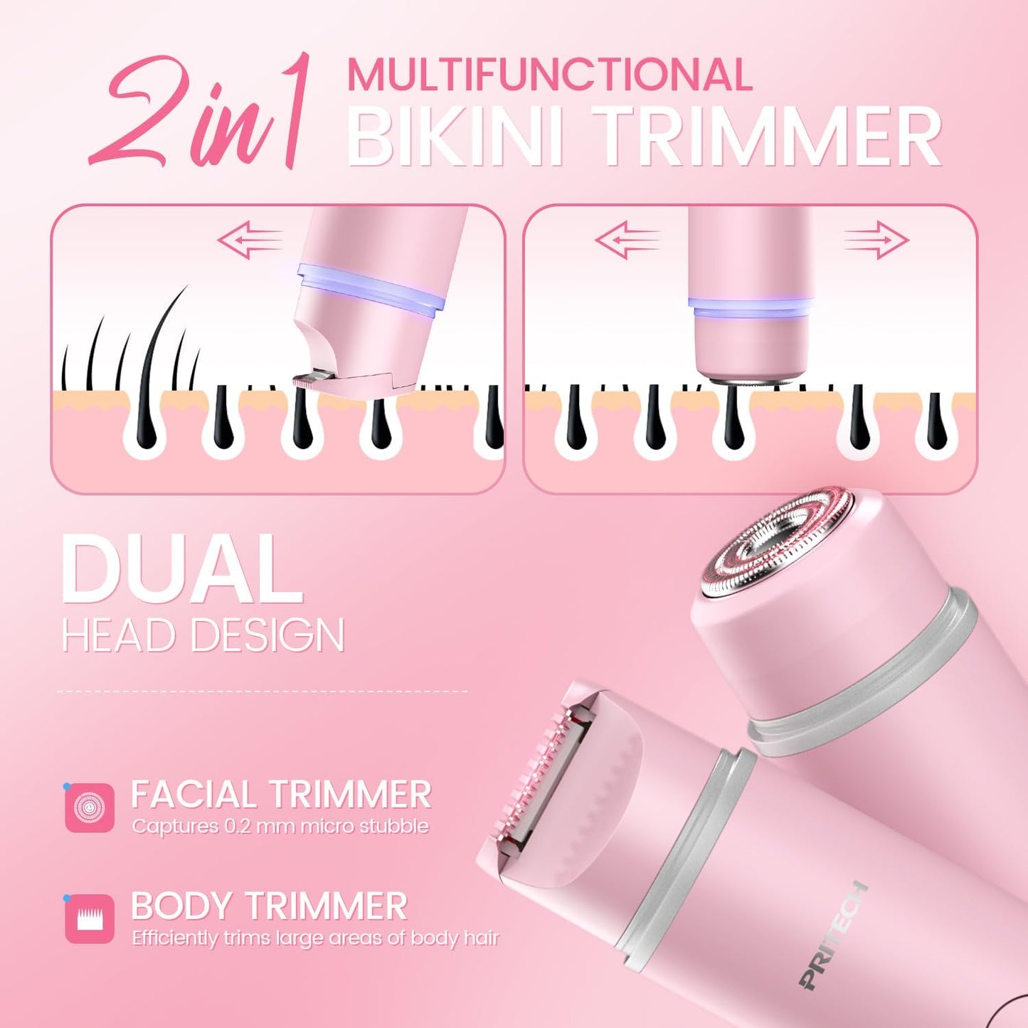 Bikini Trimmer, OBACRE IPX7 Waterproof 2-in-1 Electric Shaver for Women