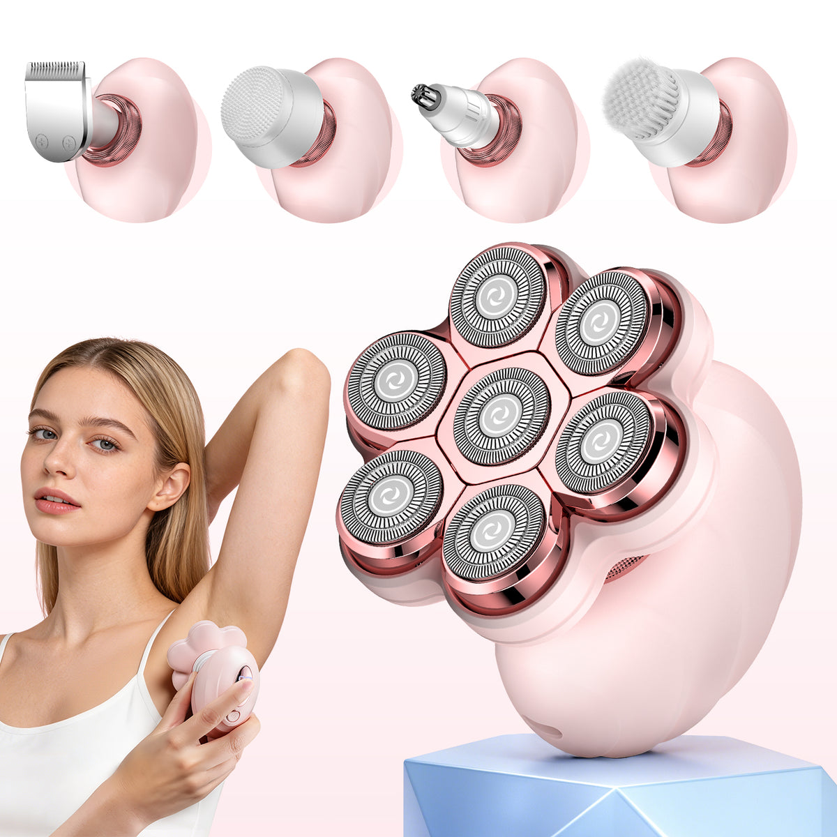 Obacre 5-in-1Electric Razors for Women, 7D Magnetic Heads Full Body Shaver, Wet Dry Hair Remover with LED Display, Rechargeable Bikini Trimmer