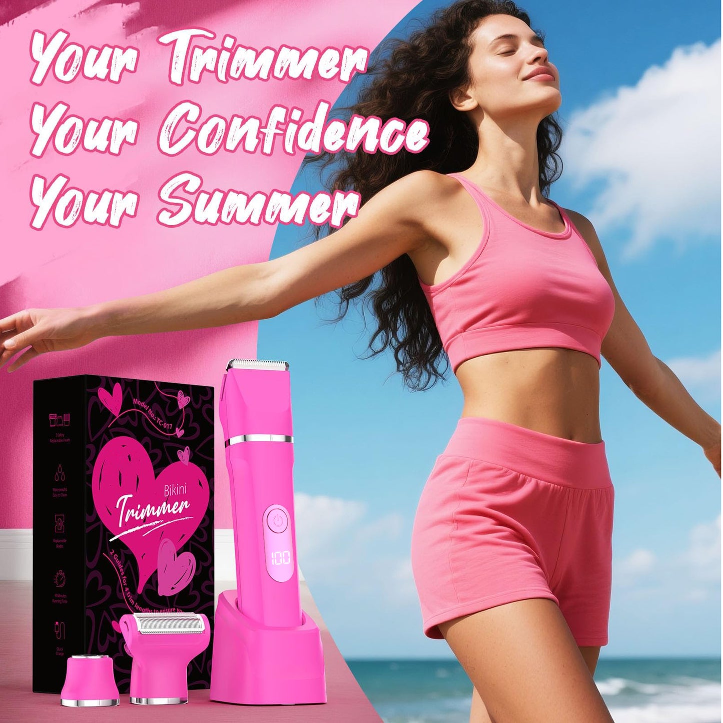 Hoey Bikini Trimmer for Women,Painless Electric Razor for Silk Skin,Cordless Wet/Dry Body Shaver for Trip,Replaceable Lady Facial Groomer,Waterproof Easy Cleaning,