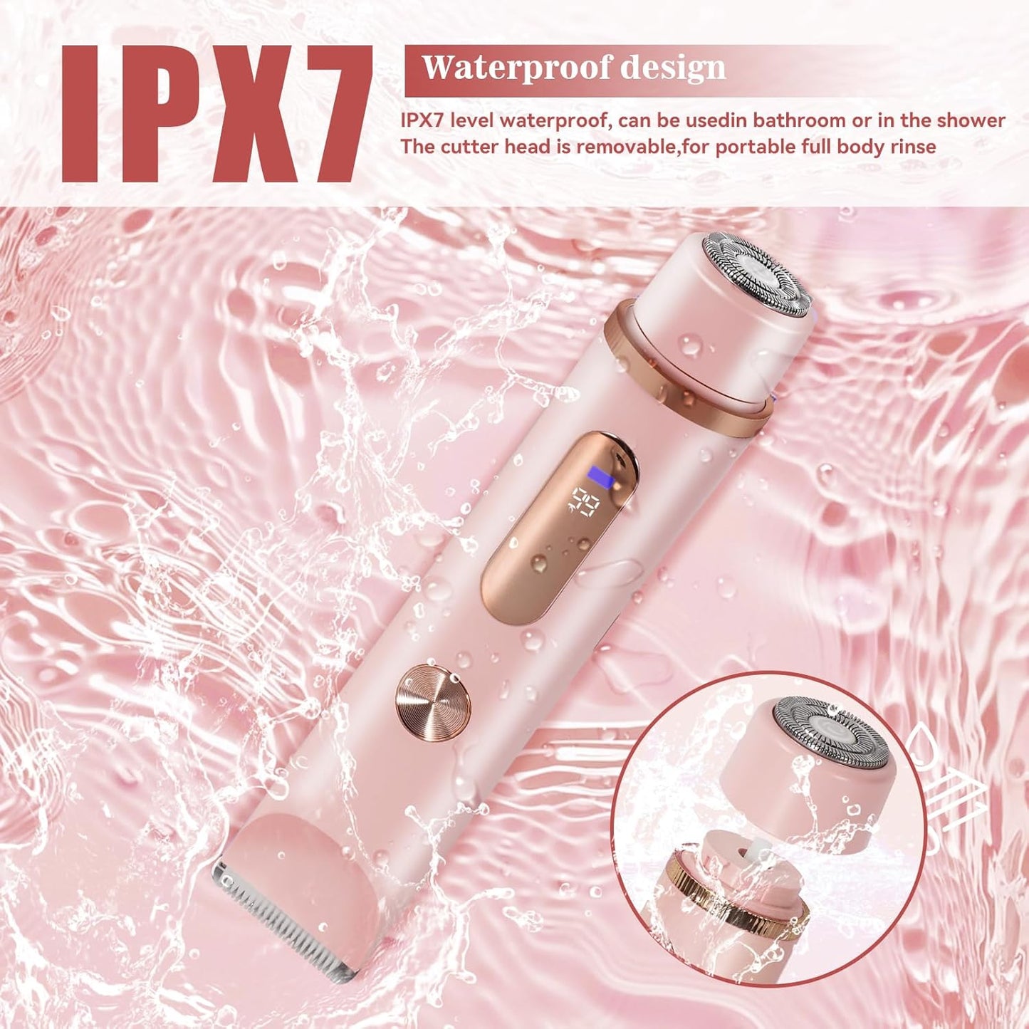 Bikini Trimmer for Women 2 in 1 High Power Epilators Hair Removal Waterproof Electric Razors Women's Electric Razor Pubic Hair Trimmer Shaver for Women for Ladies Pubic, Face, Underarms, Legs (Pink)