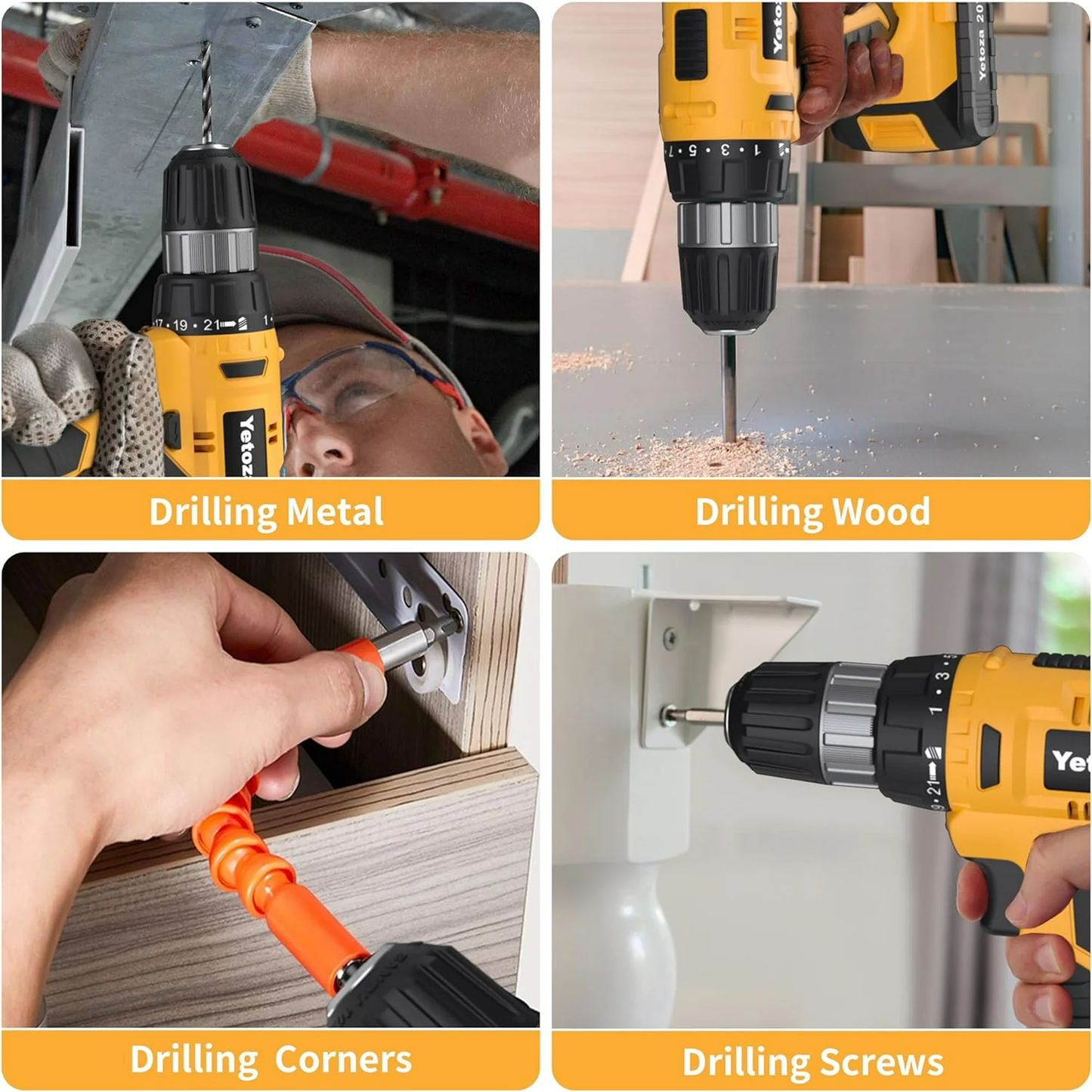 Hoey 21V Cordless Drill Set, Electric Power Drill 34Pcs with 3/8 Inch Keyless Chuck, 25+3 Clutch Compact Driver Drill with Work Light, Max torque 45Nm, 2-Variable Speed & Battery and Fast Charger