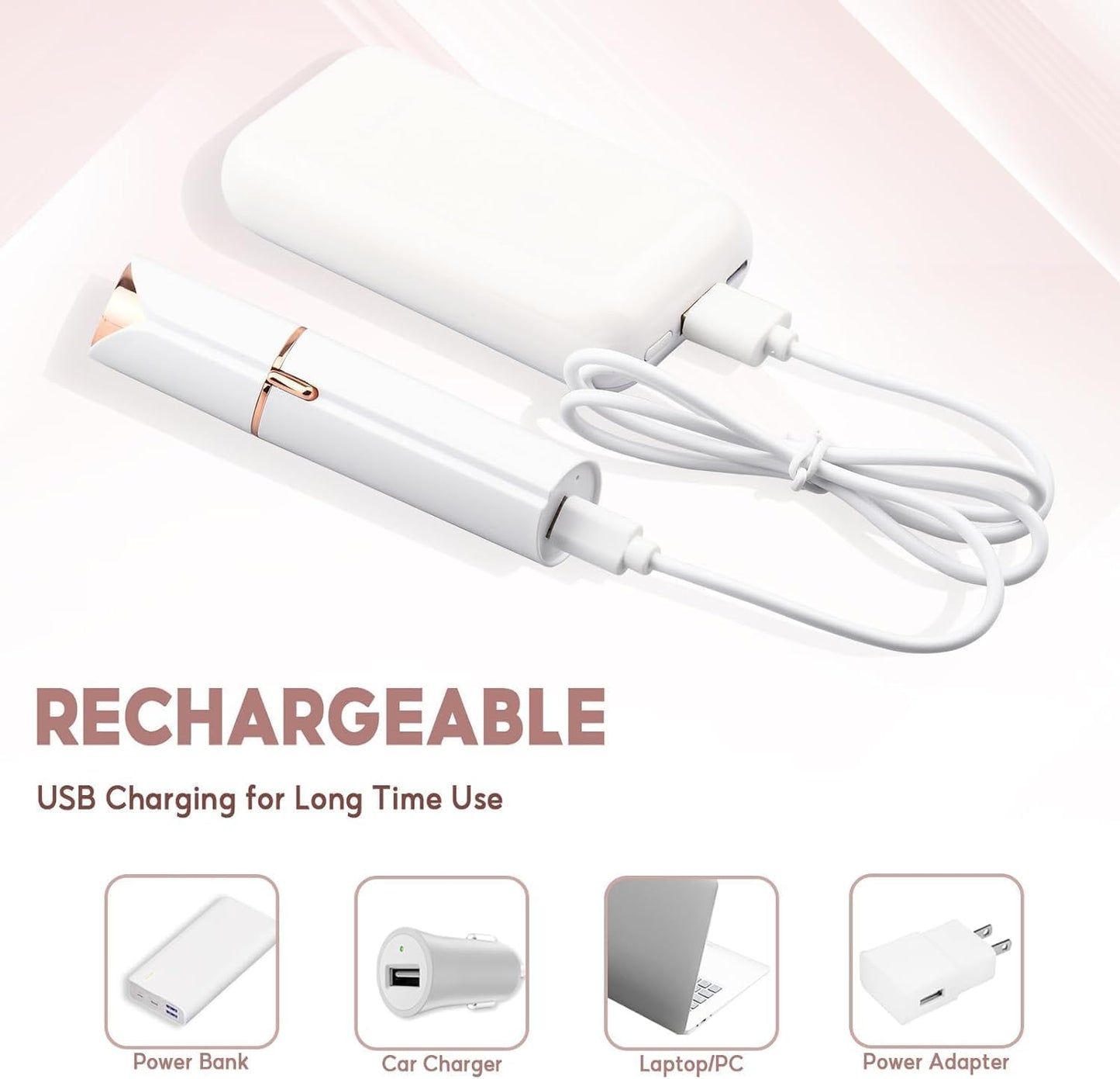 Rechargeable Facial Hair Remover for Women: 2 in 1 Electric Eyebrow and Facial Hair Remover - Suitable for Middle-aged Women’s Eyebrow, Chin, and Cheek Trimming - with Built-in LED Light (White)