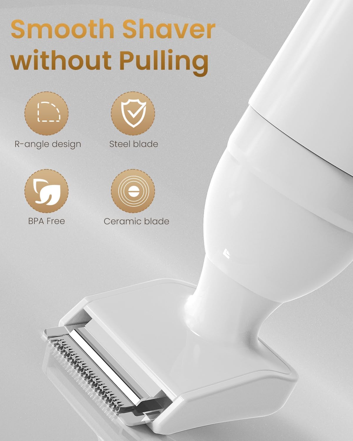 Women's Cordless Portable 4 in 1 Painless Shaver, for face Legs Brows Nose Detachable Head USB Rechargeable Hair Trimmer (White)