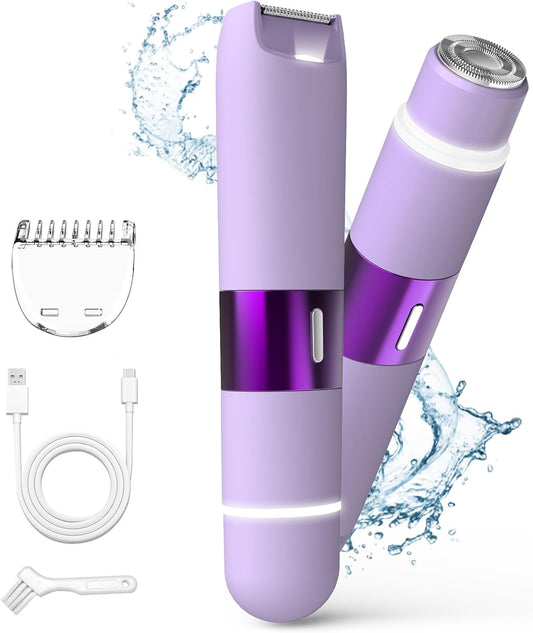 Hoeylife Electric Razor for Women, 2 in 1 Electric Shaver, Dual Head Bikini Trimmer IPX7 Waterproof Wet and Dry Use Body Hair Shaver and Lady Shaver for Bikini Leg Arm Body Underarm Face