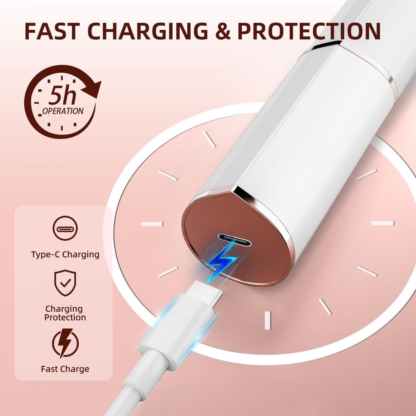 Hoeylife Facial Hair Remover for Women - 2 in 1 Electric Painless Hair Removal Device & Eyebrow Shaver - Painless Face Shaver with Built-in LED Light (White)