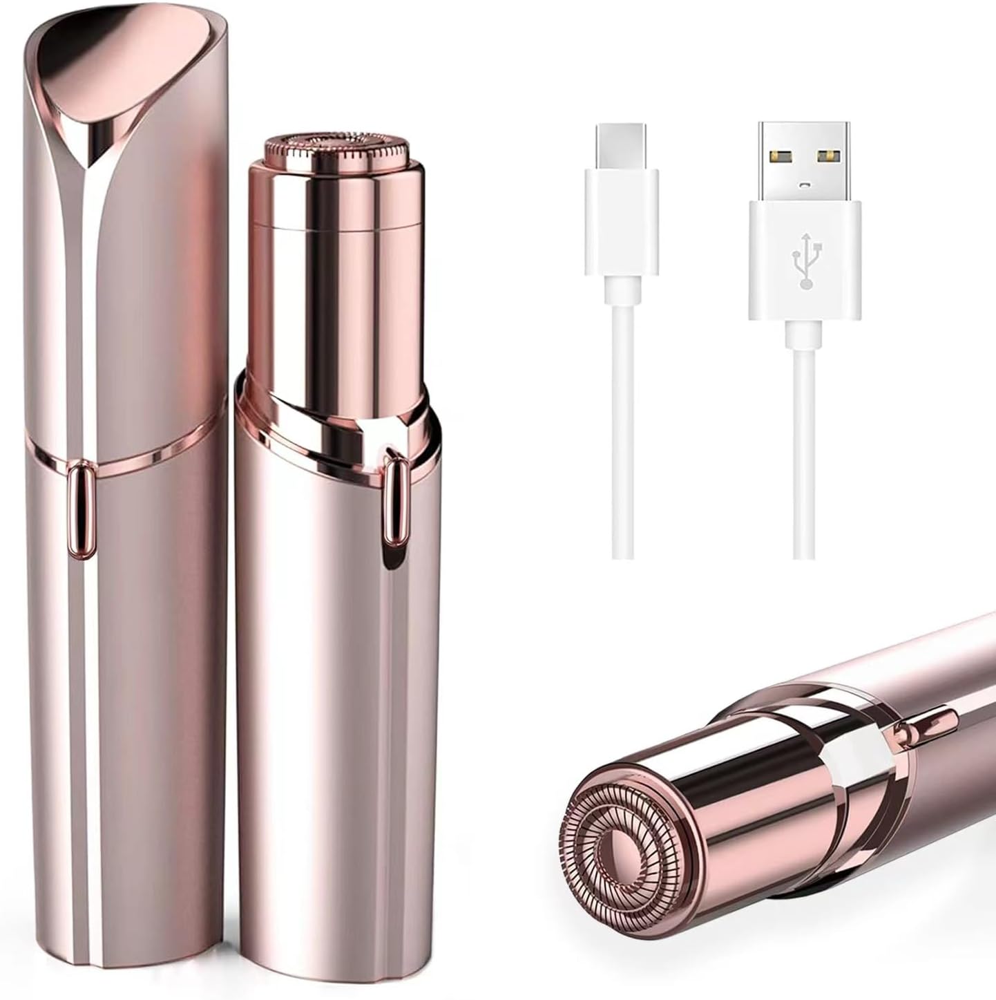Facial Hair Removal for Women, Electric 2 in 1 Face Shaver and Eyebrow Trimmer, Rechargeable Nose Hair Trimmer for Women, Face Razor with Built-in LED Light