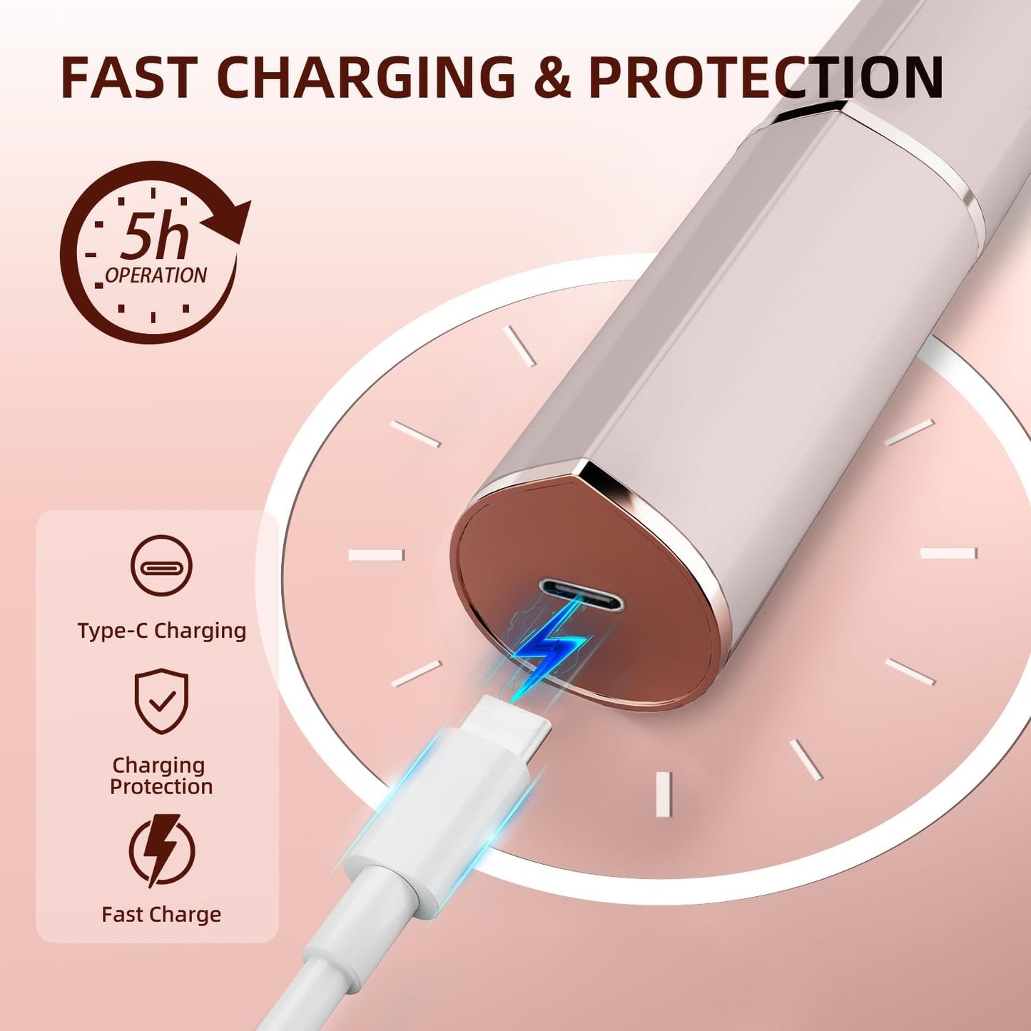 Hoeylife Facial Hair Remover for Women - 2 in 1 Electric Painless Hair Removal Device & Eyebrow Shaver - Painless Face Shaver with Built-in LED Light (Rose Gold)